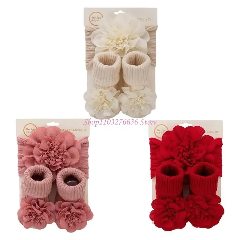 R6FD Calcetines para bebé con flores y diadema elegante regalo - imagen 2