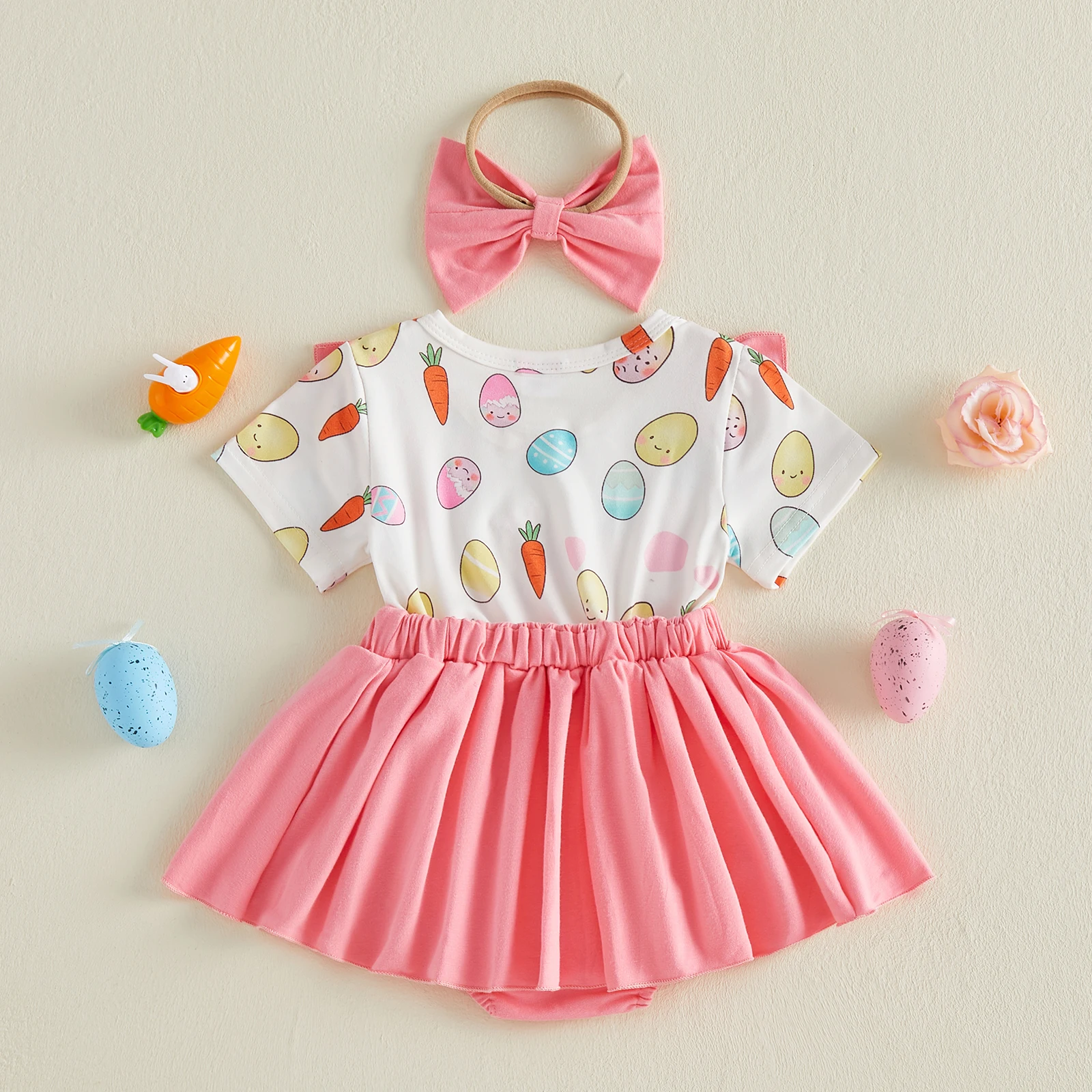 Conjunto de bebé niña vestido pelele con diadema lazo para Pascua - imagen 3