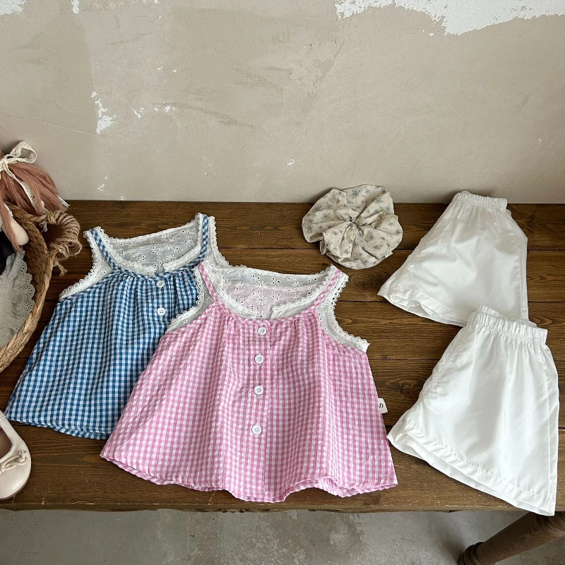 Conjunto de verano niños: chaleco a cuadros y bermudas de algodón - imagen 4