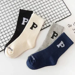 Calcetines tubo medio algodón con letras moda coreana para niños