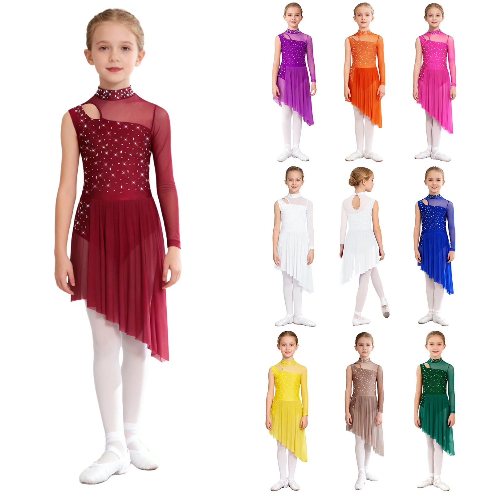 Vestido de ballet moderno para niñas con tul y pedrería brillante - imagen 2