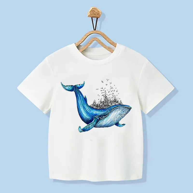 Camiseta infantil con estampado de ballena para niño y niña