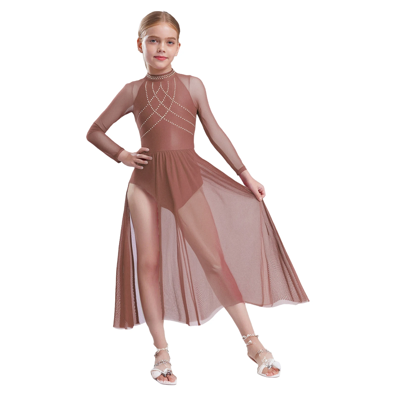 Traje de ballet moderno con malla transparente y diamantes - imagen 2