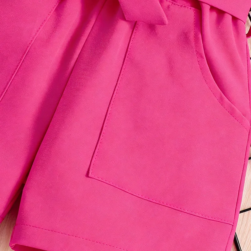 Vestido infantil rojo rosa con cinturón y botones frontales - imagen 3