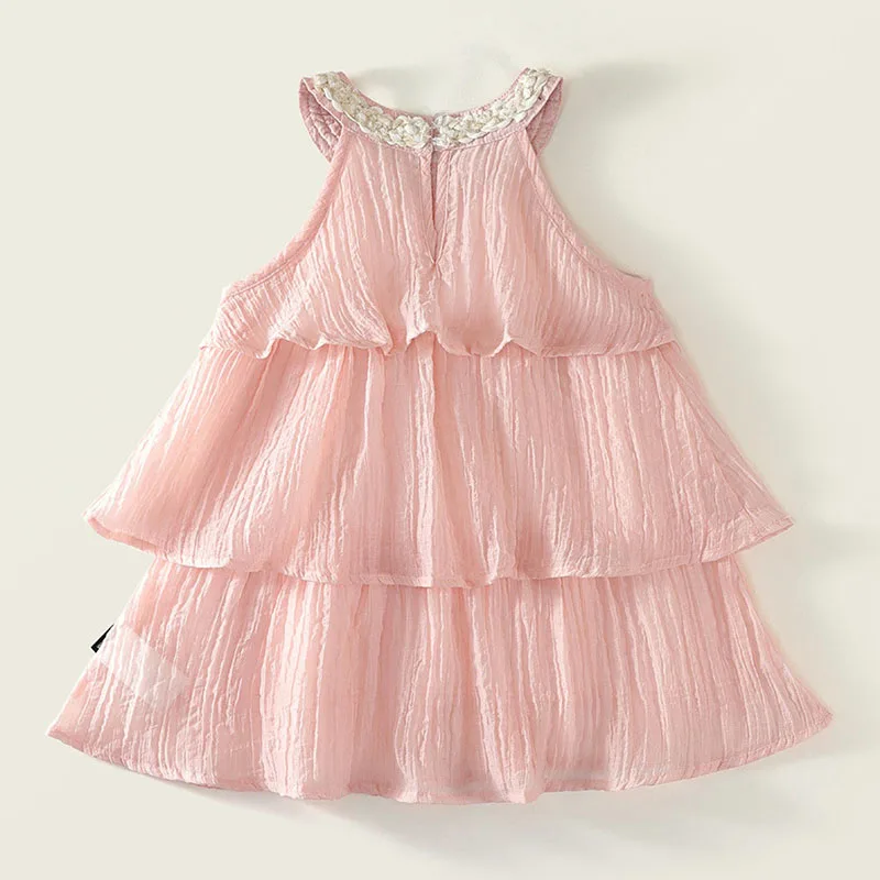 Vestido de fiesta lujo rosa escalonado sin mangas para niña - imagen 4