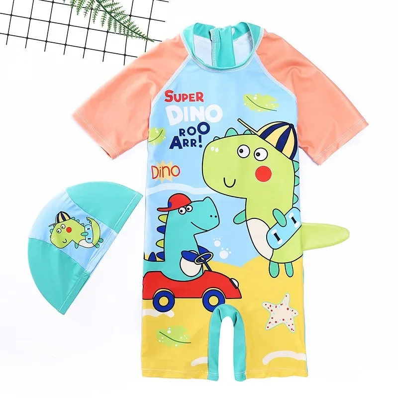 Bañador con protección solar UPF y gorro estampado dinosaurios bebés - imagen 3
