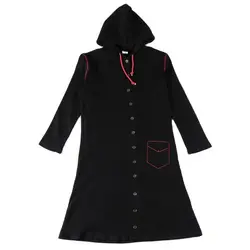 Vestido de verano niña negro con botones y capucha, cordón rojo