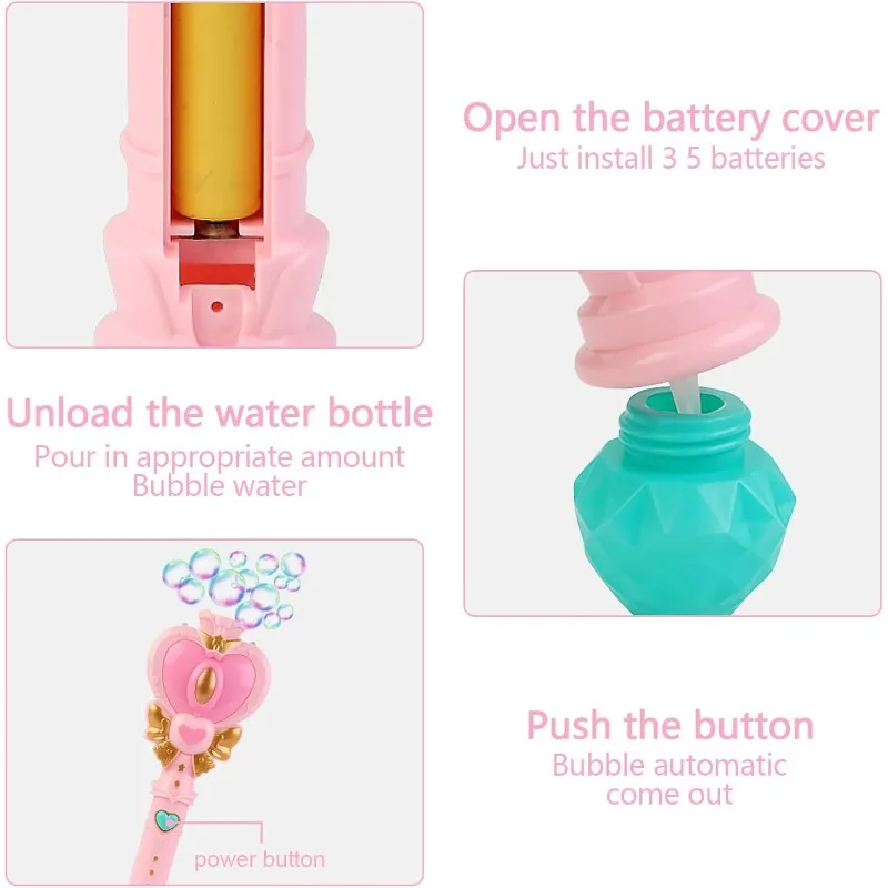 Varita de burbujas con luces para niñas – Juguete princesa mágico - imagen 5
