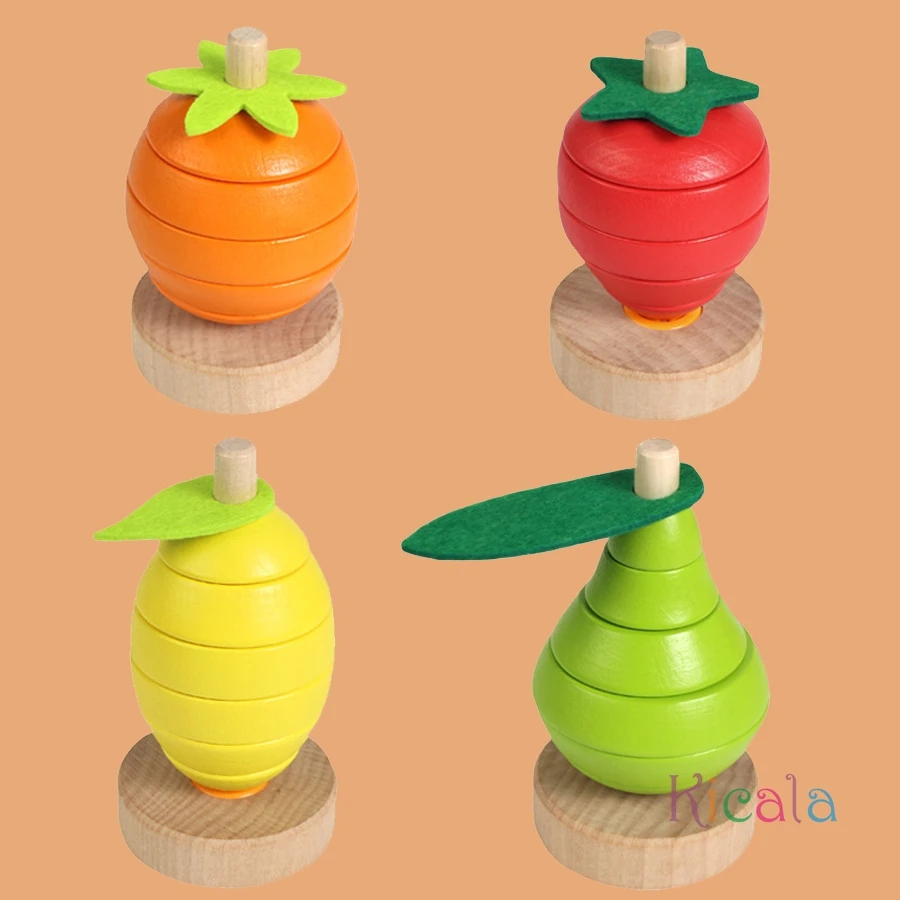 Juguete Montessori de madera con frutas apilables para aprender lógica - imagen 2