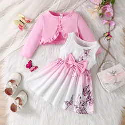 Conjunto bebé niña manga larga de algodón con vestido mariposa y lazo
