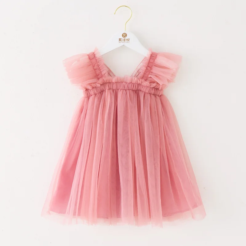 Vestido princesa de malla con mangas voladoras para niñas
