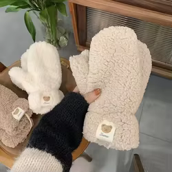 Guantes de invierno lana cordero oso correa cuello mujer ciclismo