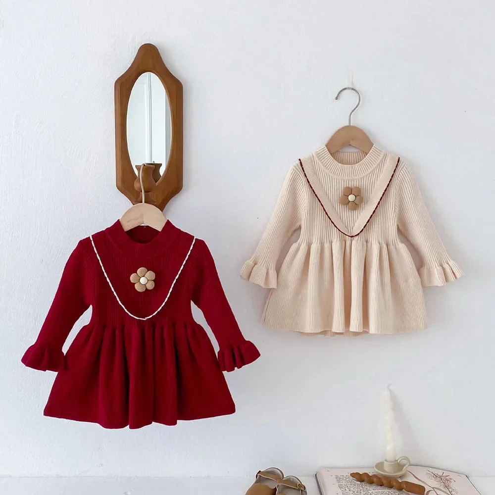 Vestido floral de punto para niña – Manga acampanada - imagen 2