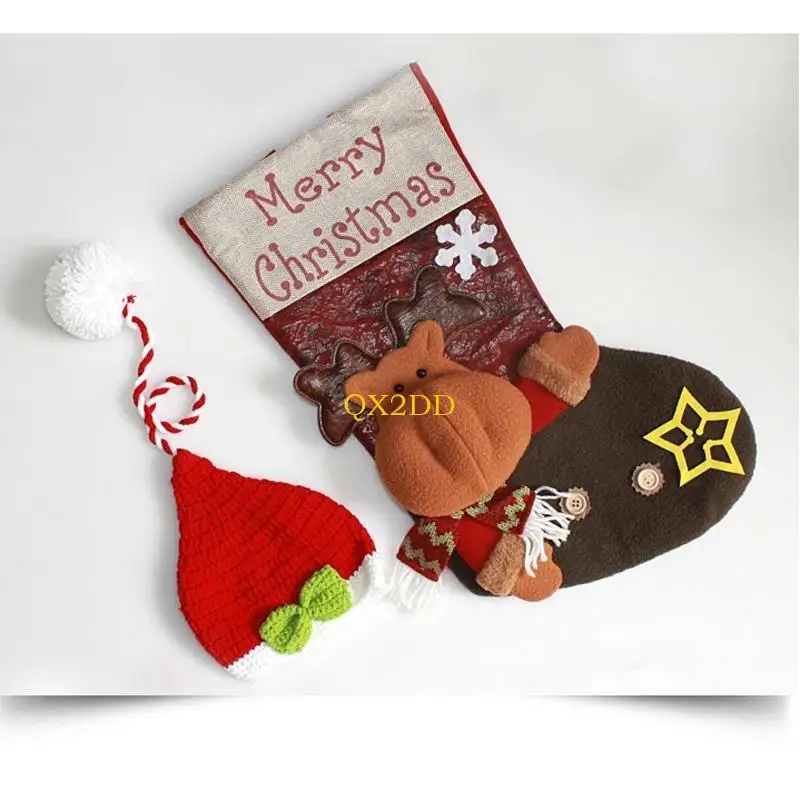 QX2D disfraz navideño para bebé recién nacido con gorro tejido y saco - imagen 2