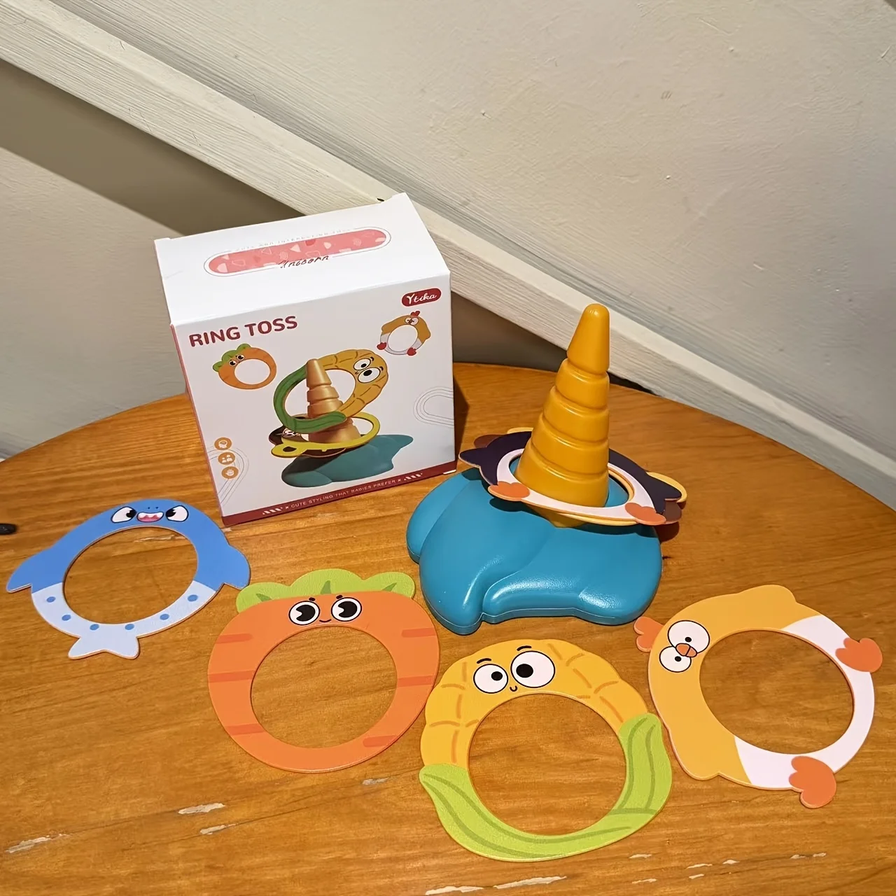 Detalle del soporte objetivo y los anillos de colores del juego