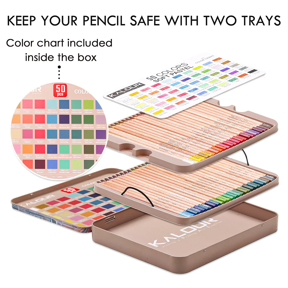 KALOUR – Lápices de colores pastel blandos para niños – 50 unidades de calidad profesional - imagen 5