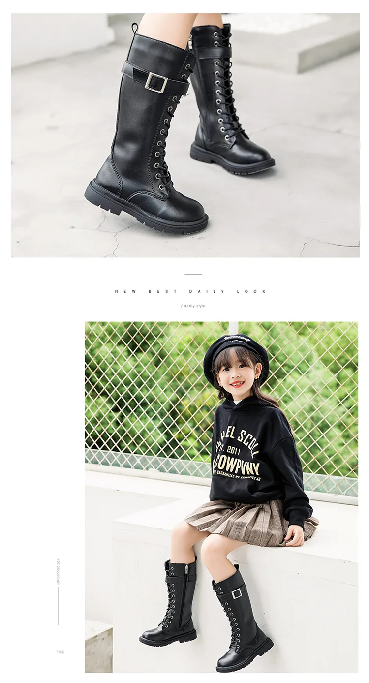 Niña caminando en parque con botas puestas