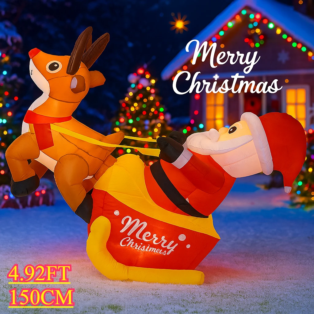 Trineo inflable de Papá Noel con decoración LED para Navidad