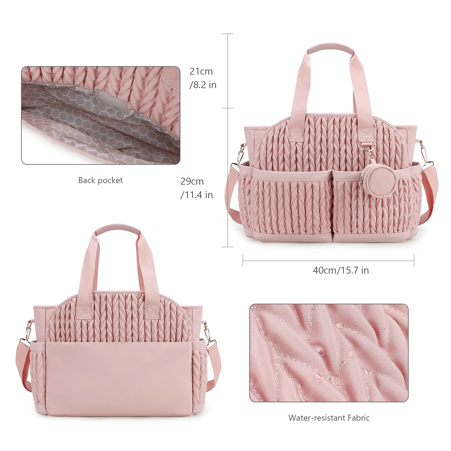 Bolsa de pañales acolchada impermeable con bandolera para mamá - imagen 5