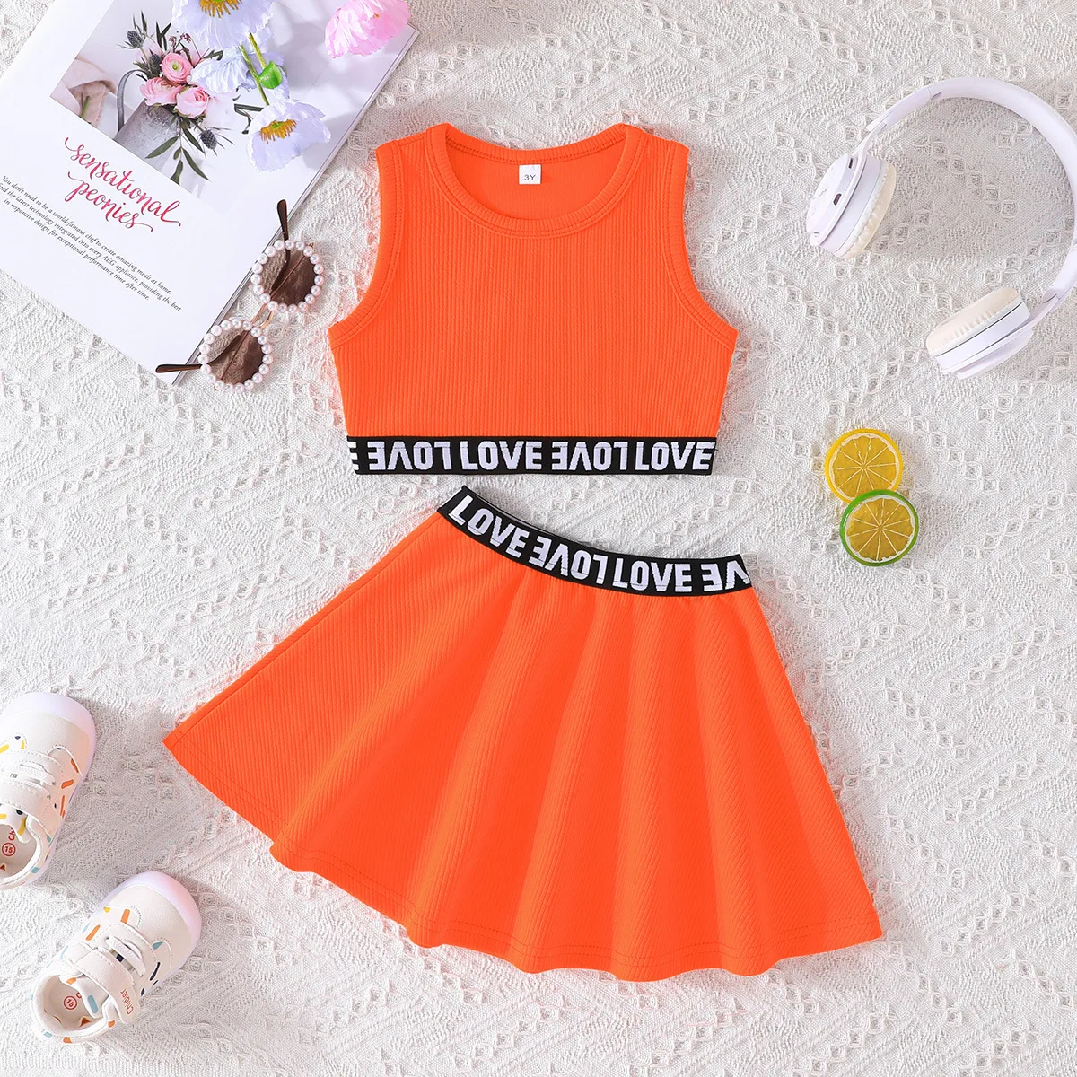 Conjunto verano niña top algodón sin mangas falda - imagen 3