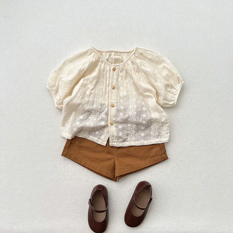 Camisa de algodón bordada floral para niños – Manga corta de verano - imagen 4