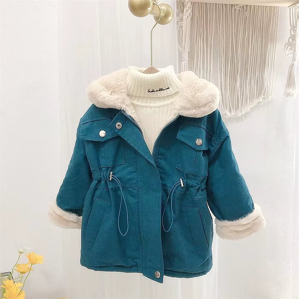 Parka acolchada de terciopelo para niña con solapa - imagen 5