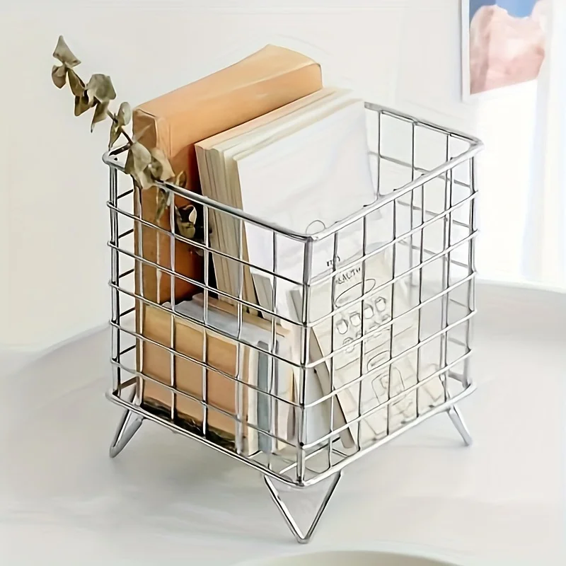 Cesta de almacenaje nórdica moderna en acero inoxidable con rejilla - imagen 2