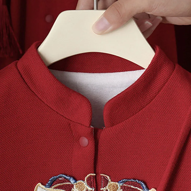 Conjunto bebé niña de otoño: mono rojo bordado de manga larga - imagen 5