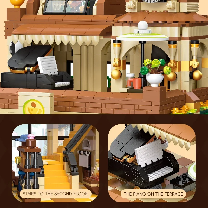 Bloques de construcción cafetería estilo vintage con luz para jugar - imagen 3