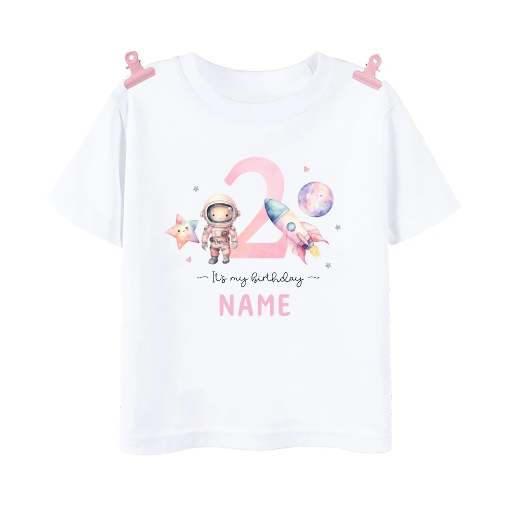 Camiseta de cumpleaños astronauta algodón para niñas 1-9 años - imagen 4