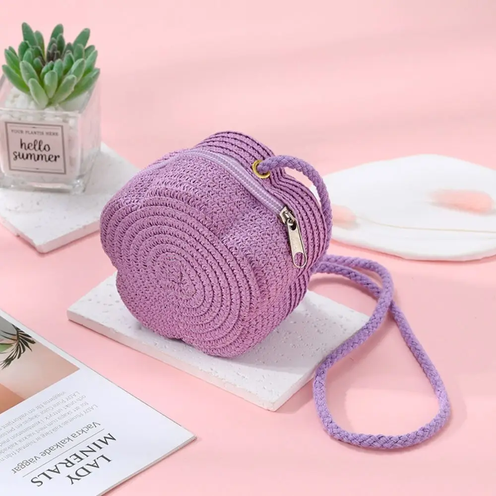 Bolso cruzado infantil de paja tejido de viaje con monedero floral - imagen 5