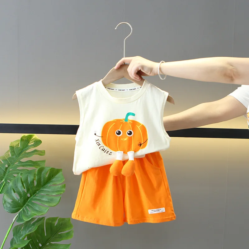 Conjunto de verano para niños de algodón sin mangas con calabaza - imagen 2