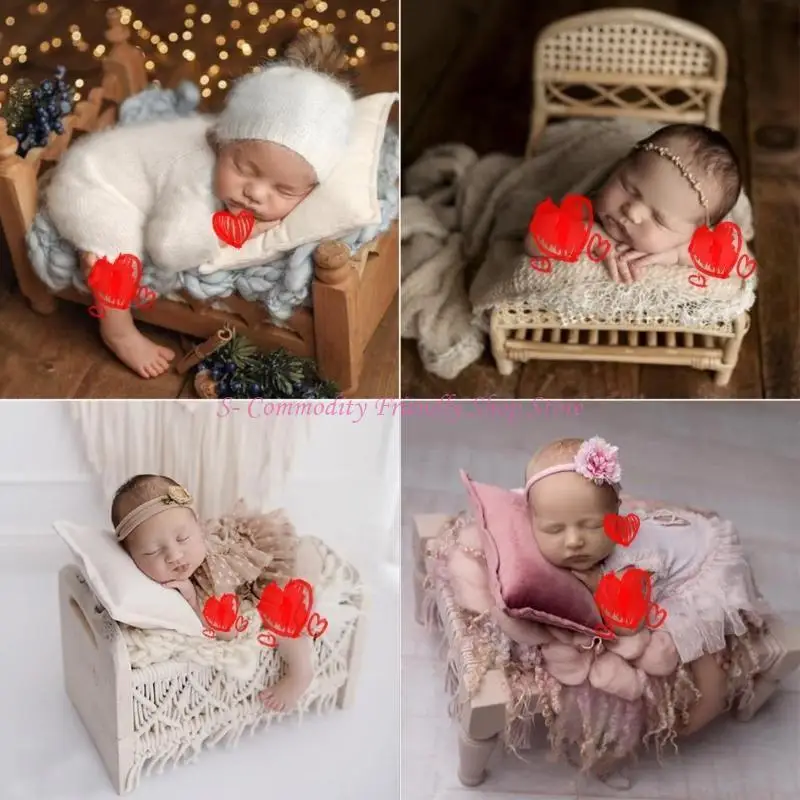 Cama de posar para sesiones de bebé con fondo decorativo y accesorios - imagen 4