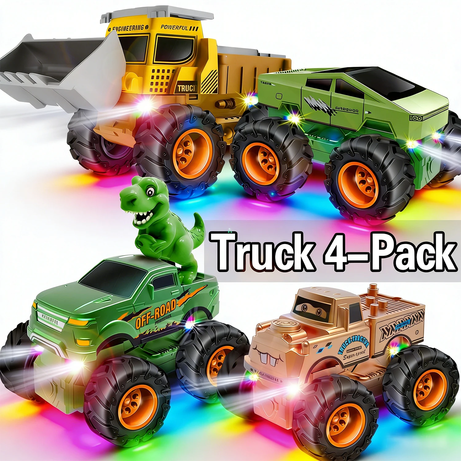 Camioneta todoterreno dinosaurio con ruedas grandes y luces - imagen 3
