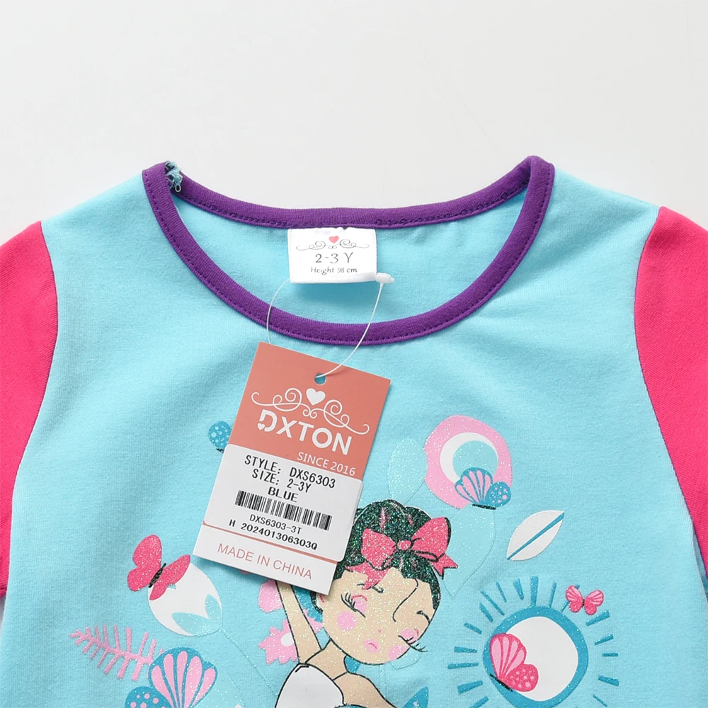 DXTON Camiseta de niña algodón manga corta con flores y dibujos - imagen 4