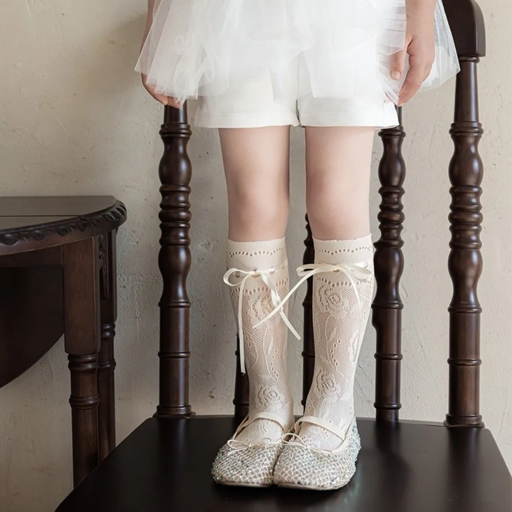 Calcetines de encaje finos con lazo y rosas estilo Lolita - imagen 2