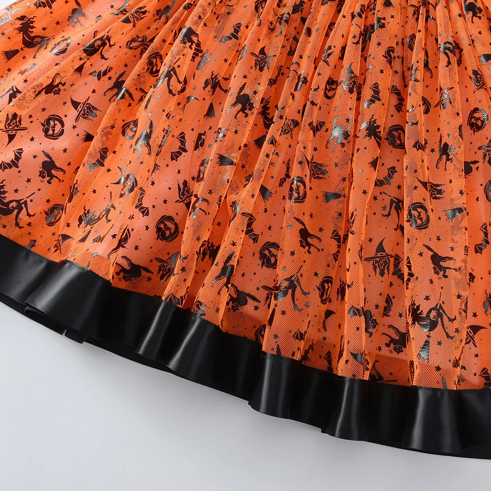DXTON vestido Halloween para niñas con tutú de calabaza y araña - imagen 5