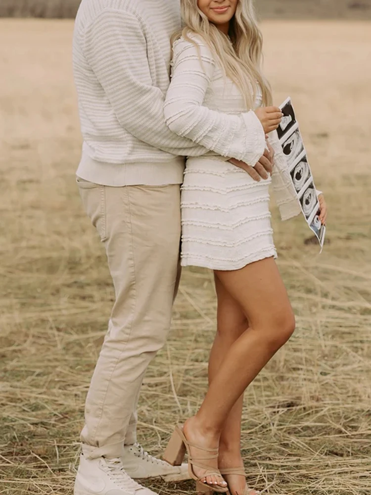 Vestido blanco de maternidad fruncido para fotografía de embarazo - imagen 5