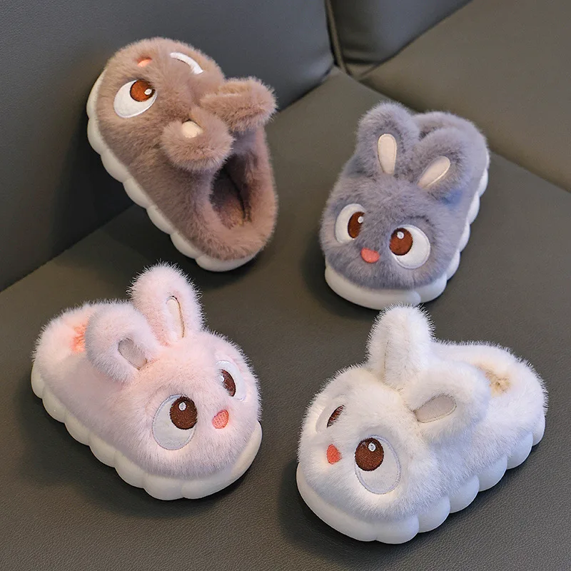 Zapatillas interiores antideslizantes cálidas con conejo para niños - imagen 5