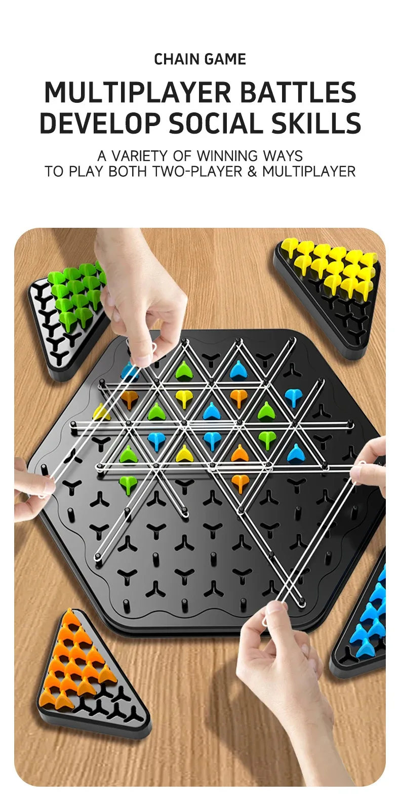 Partida de cadena triangular Chess Splendor Duel en una mesa de salón