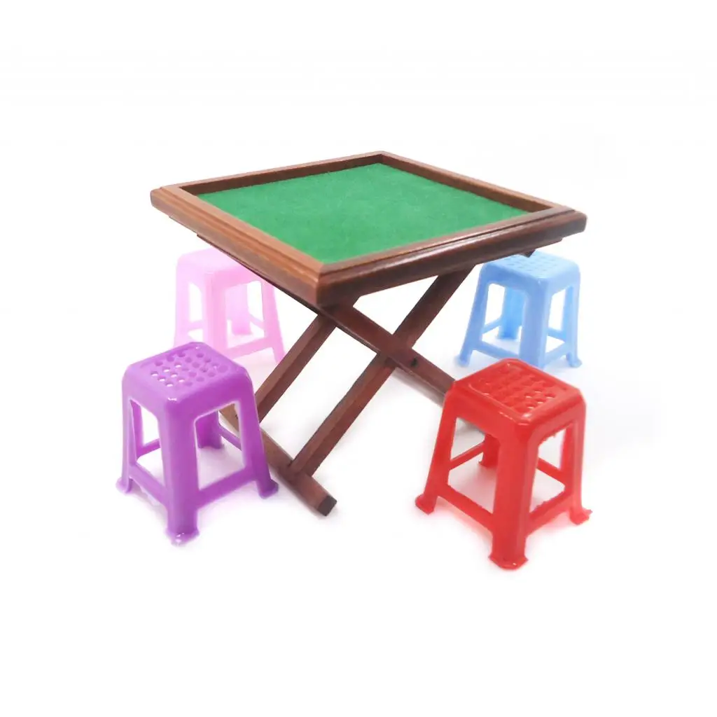 Mesa y sillas de mahjong en miniatura para casa de muñecas - imagen 5