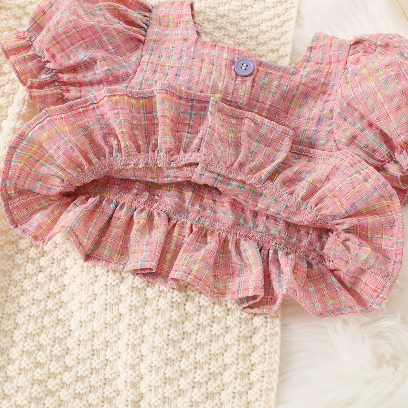 Conjunto de cuadros para niña de verano con blusa y pantalón corto - imagen 3
