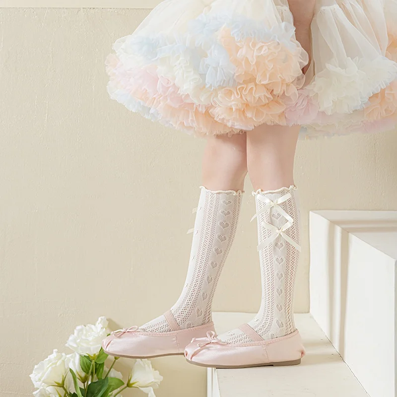 Calcetines de encaje altos para niña de verano con corazón y lazo - imagen 4