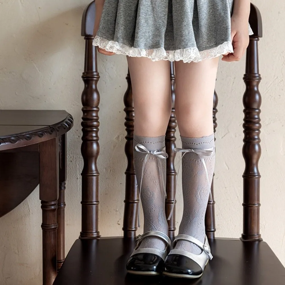 Calcetines de encaje finos con lazo y rosas estilo Lolita - imagen 3