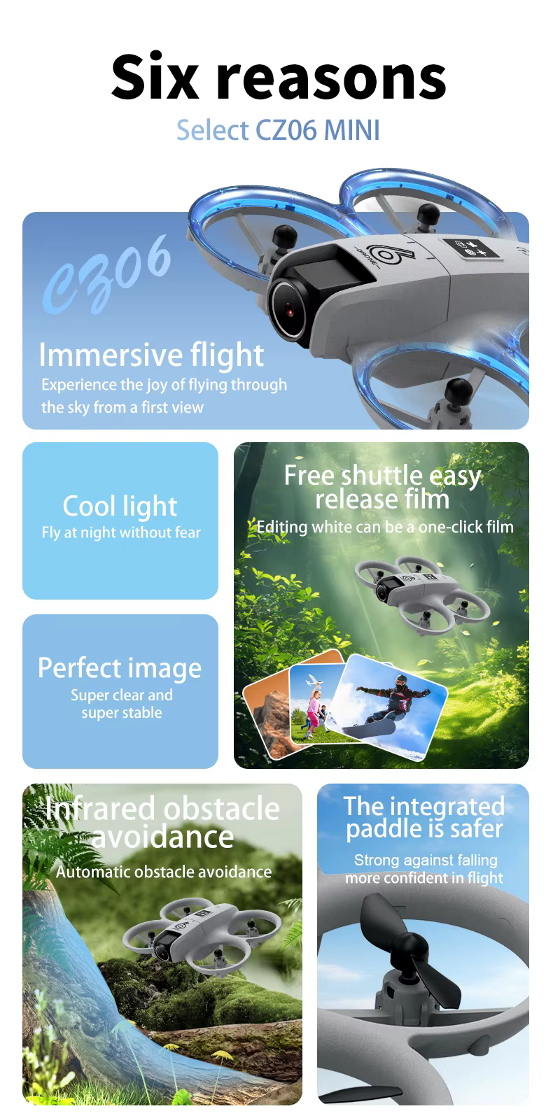 Vista del mini drone y cámara dual
