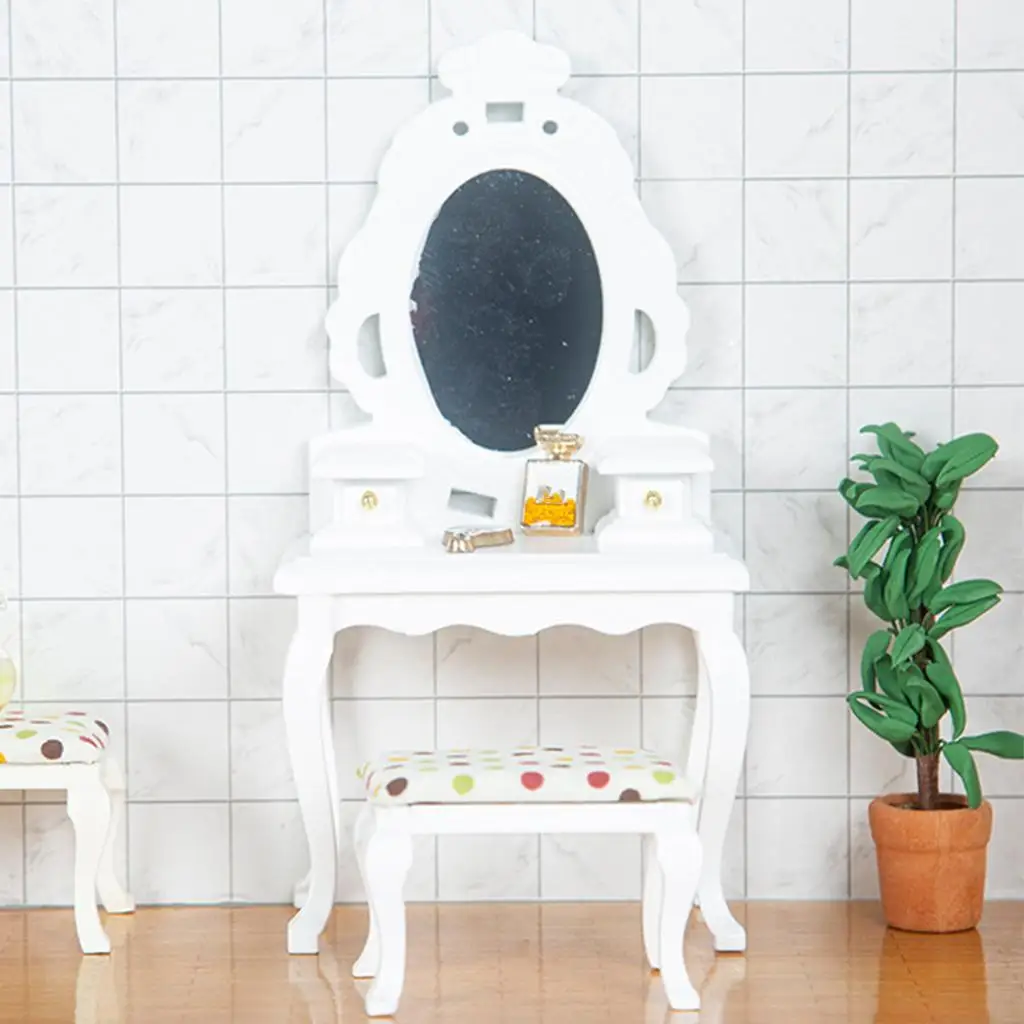 Tocador de abedul para muñecas con taburete – estilo moderno - imagen 3