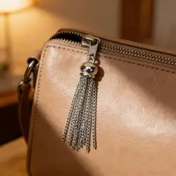 Llavero con hebilla metálica decorativa y borla para bolso