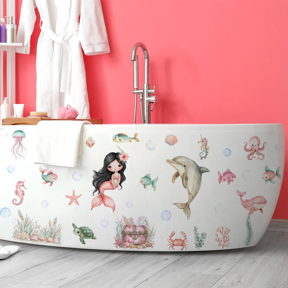 Pegatina de pared marinas con sirena y delfín para habitación infantil - imagen 4