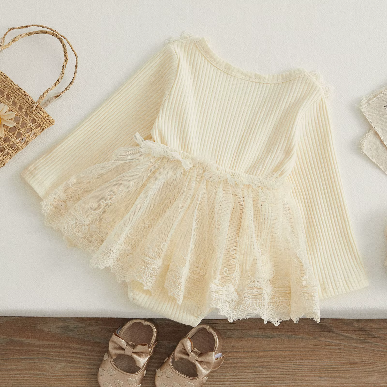 VISgogo vestido floral de tul para niña – Manga larga - imagen 5