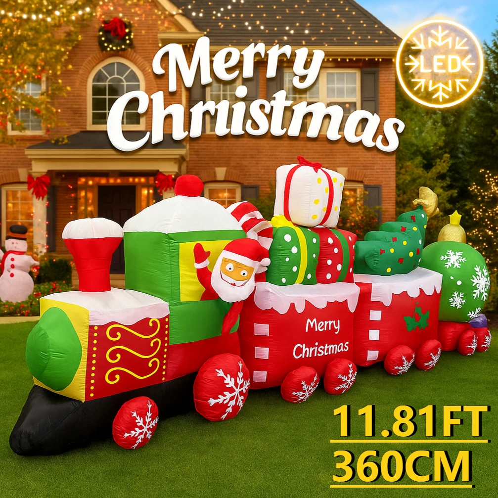 Tren de Navidad inflable con luces LED para decoración exterior